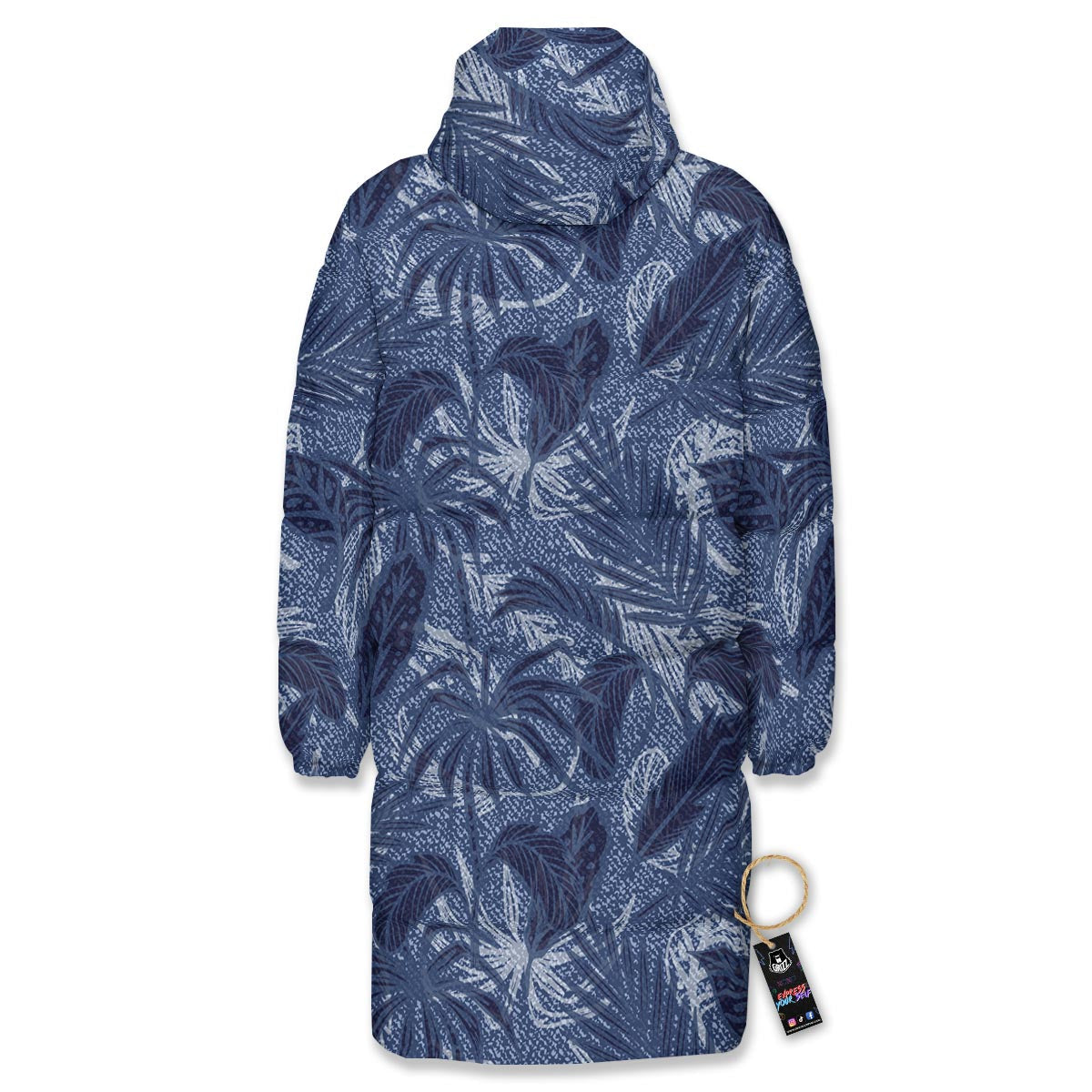 Jeans Denim Tropical Print Pattern Long Down Jacket-grizzshop