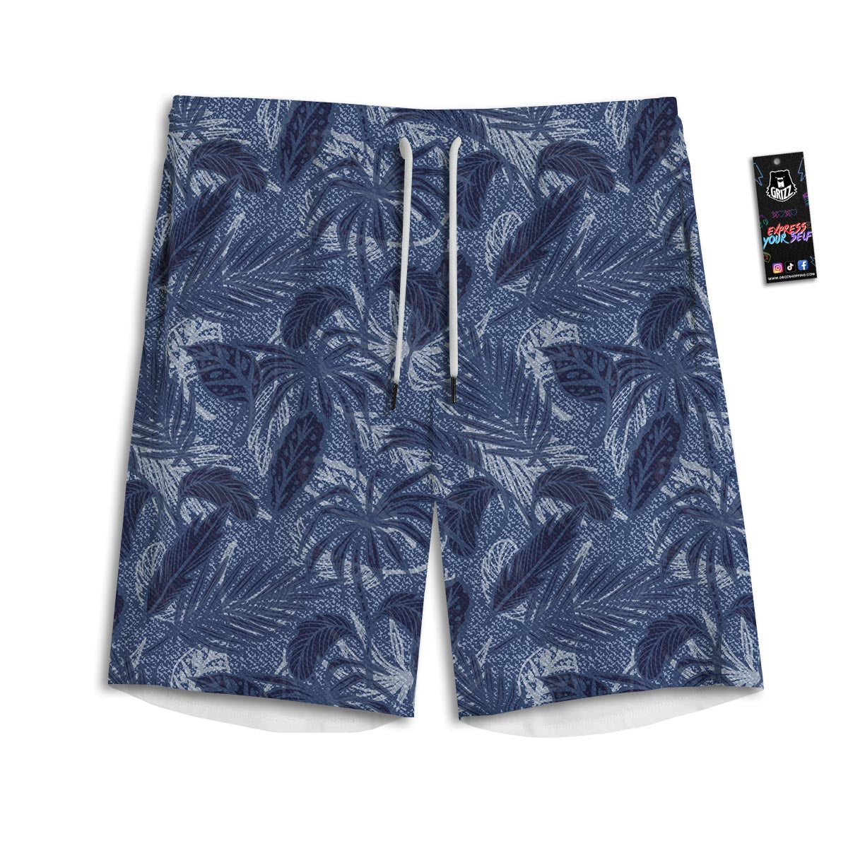 Jeans Denim Tropical Print Pattern Men's Athletic Shorts-grizzshop