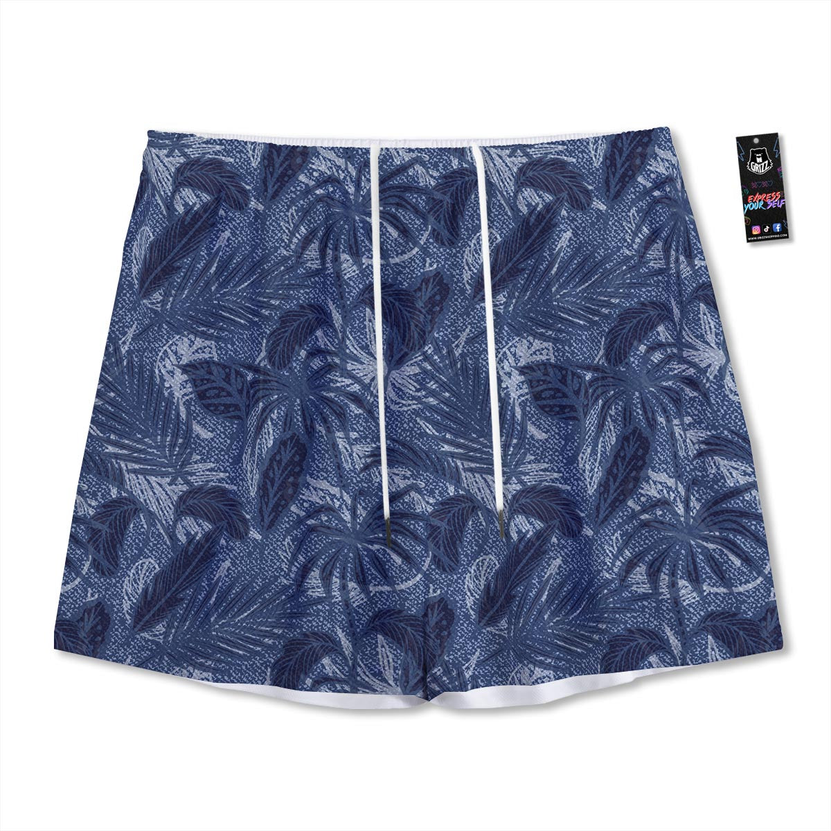 Jeans Denim Tropical Print Pattern Mesh Shorts-grizzshop