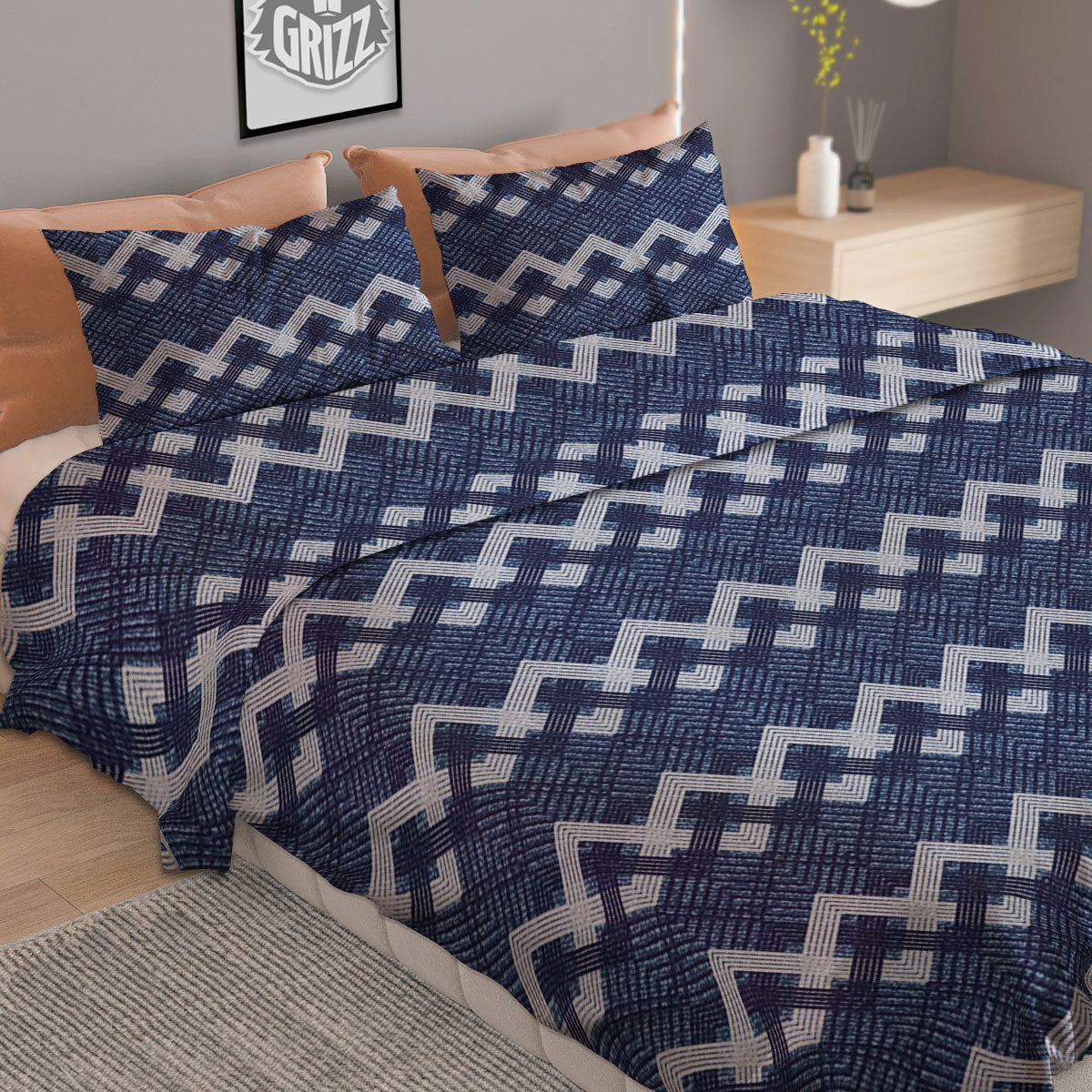 Jeans Geometric Denim Print Pattern Duvet Cover Bedding Set