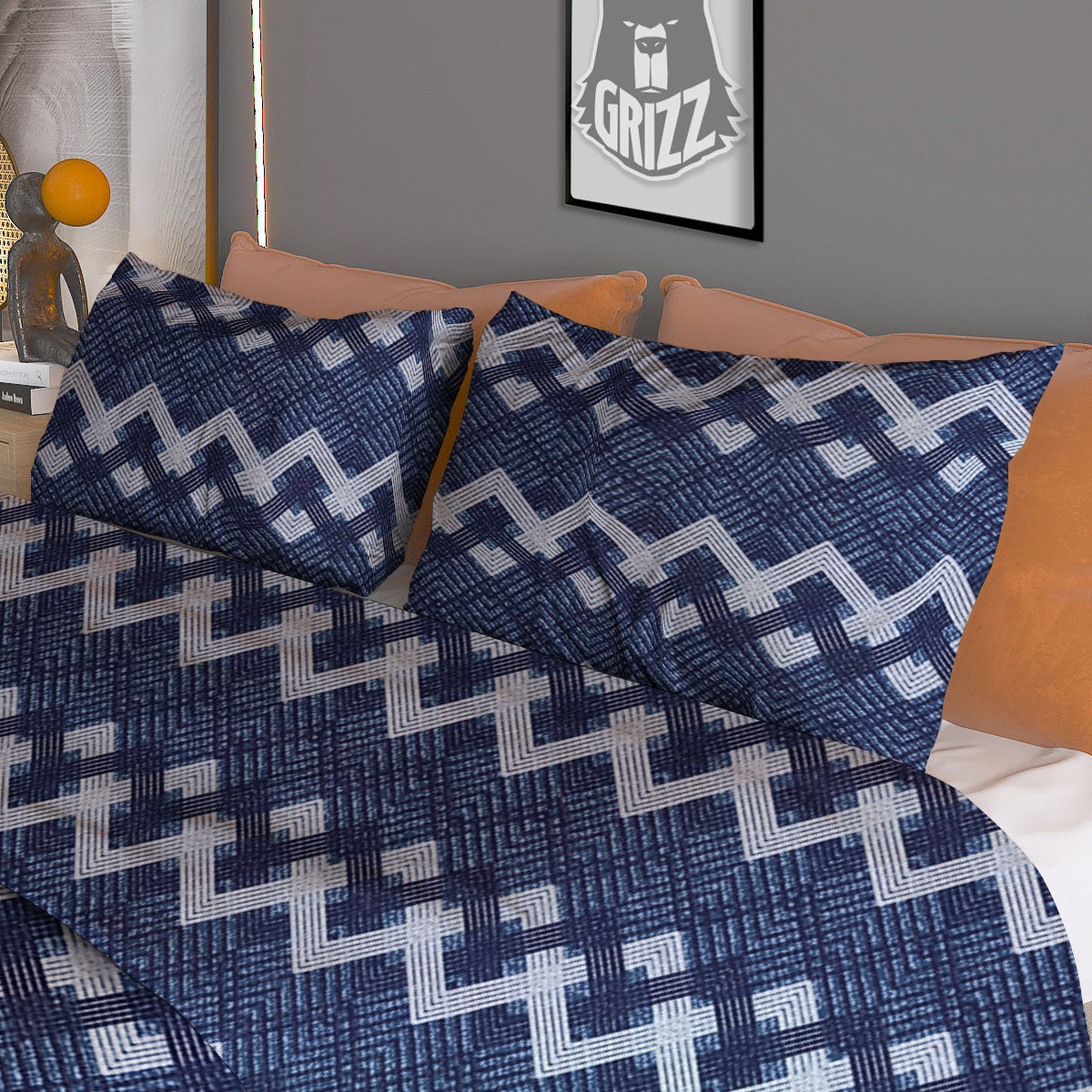 Jeans Geometric Denim Print Pattern Duvet Cover Bedding Set
