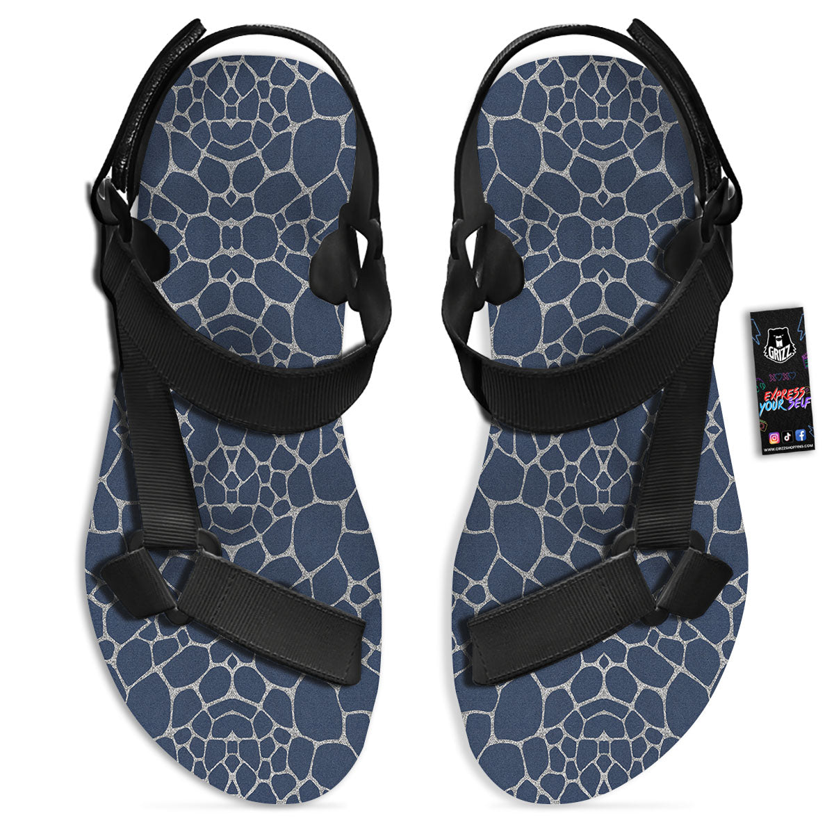 Jeans Giraffe Denim Print Pattern Black Open Toe Sandals-grizzshop