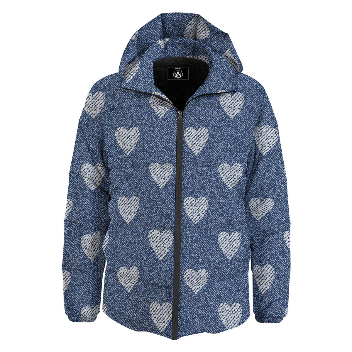 Jeans Heart Denim Print Pattern Down Jacket-grizzshop