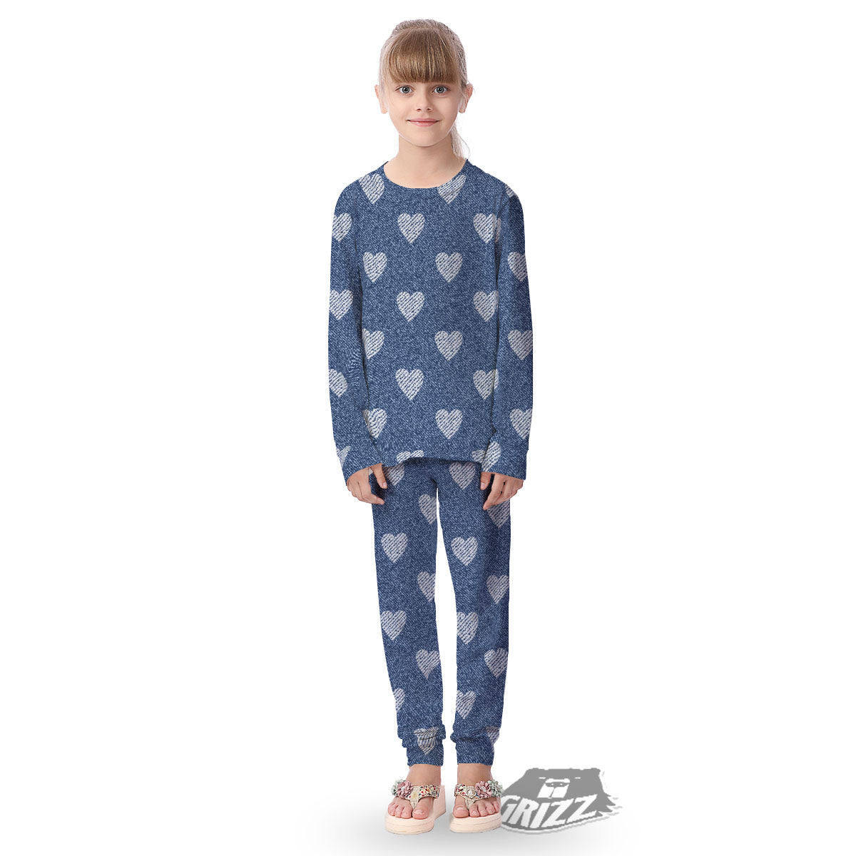 Jeans Heart Denim Print Pattern Kid's Pajamas-grizzshop