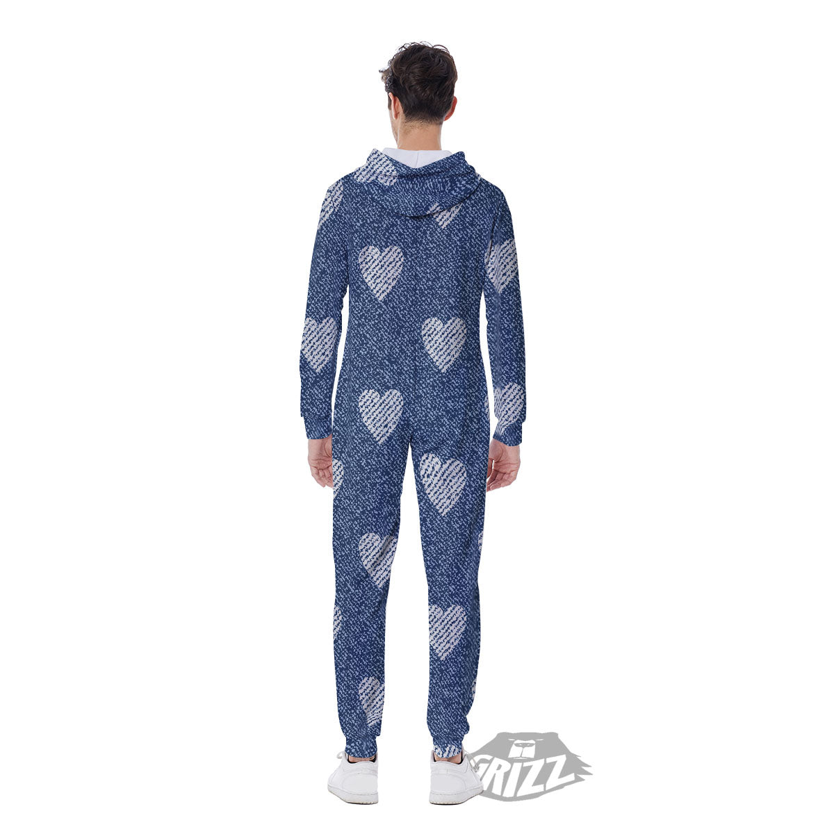 Jeans Heart Denim Print Pattern Men's Jumpsuit-grizzshop