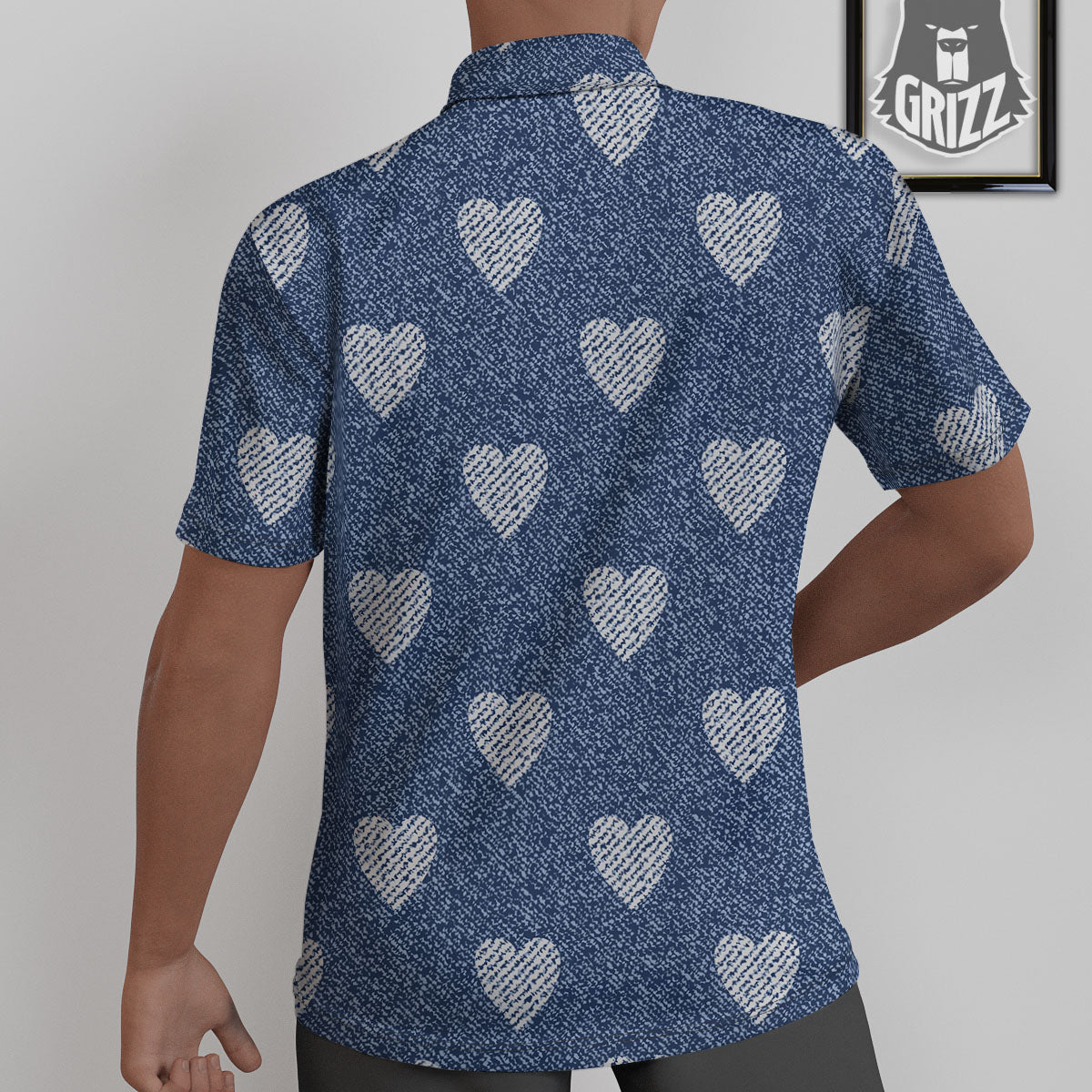 Jeans Heart Denim Print Pattern Untucked Shirts-grizzshop