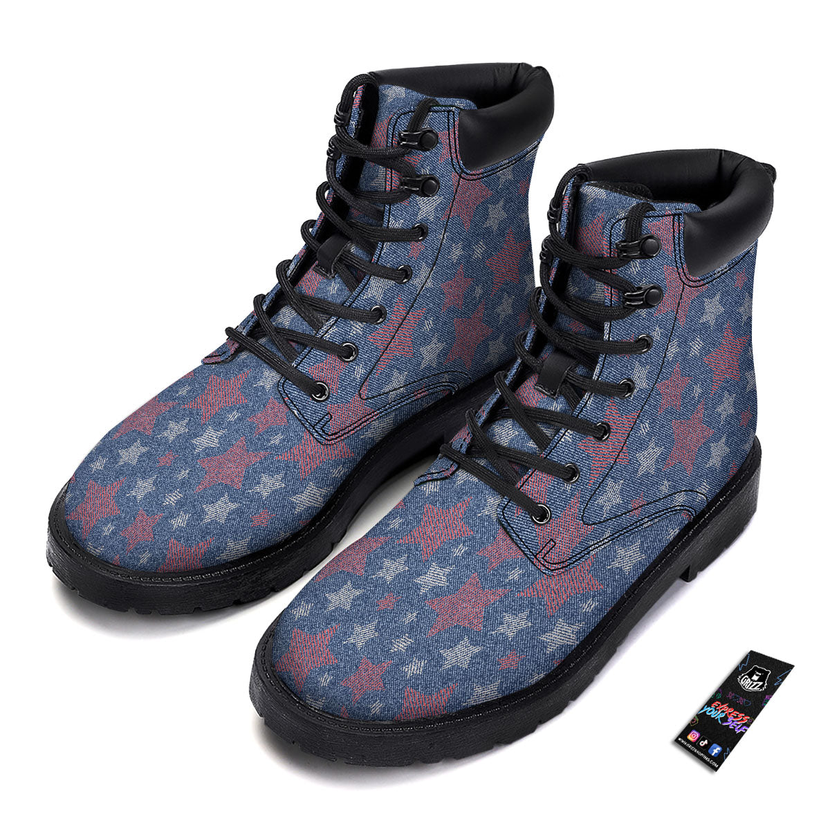 Jeans Star Denim Print Pattern Boots-grizzshop