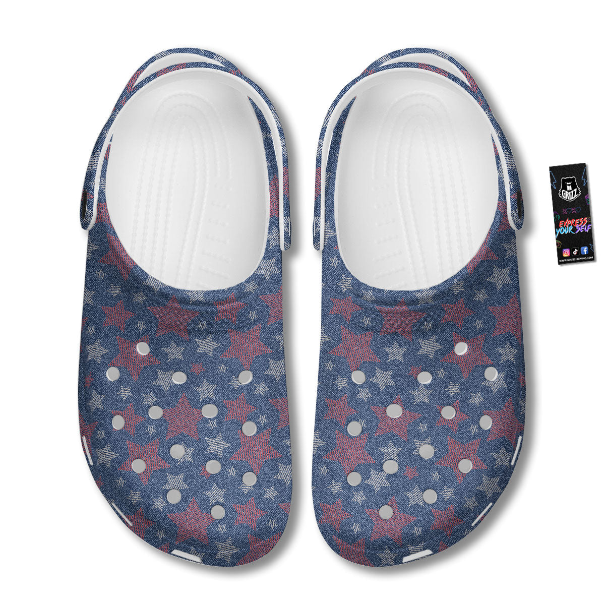 Jeans Star Denim Print Pattern Clog-grizzshop