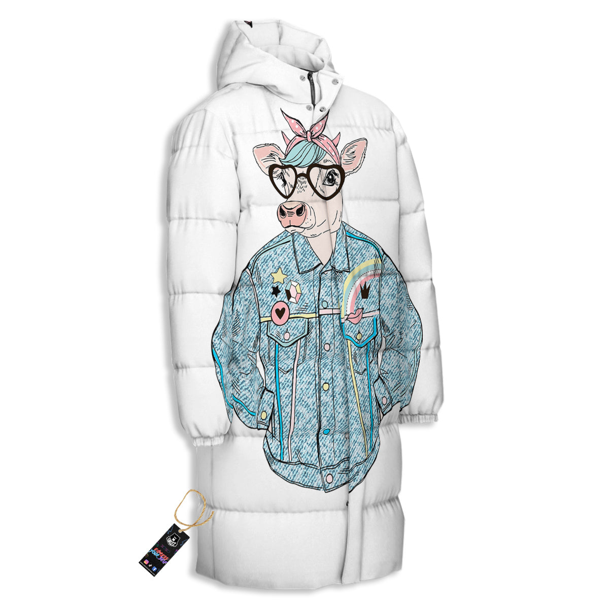 Jeans Cow Denim Print Long Down Jacket