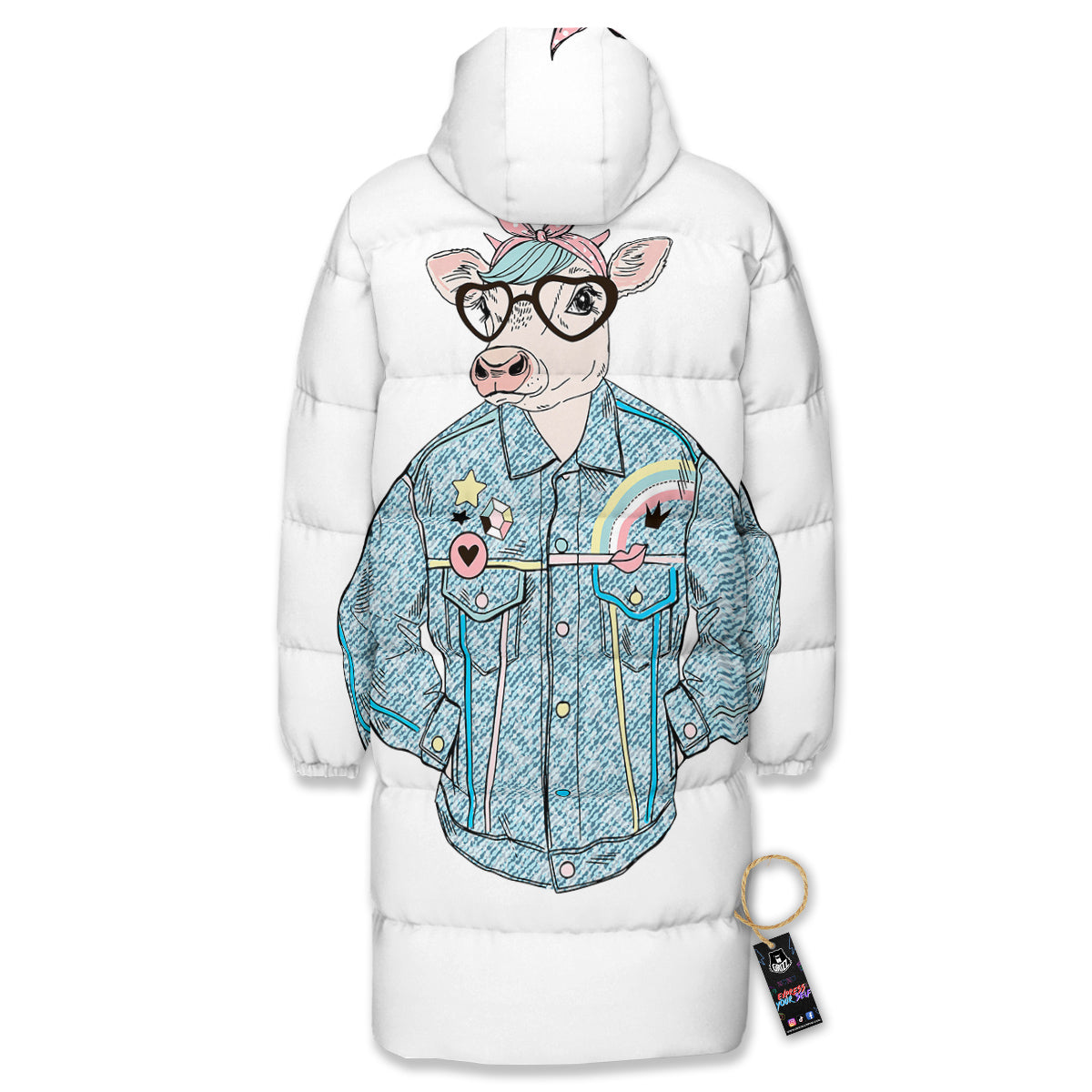 Jeans Cow Denim Print Long Down Jacket