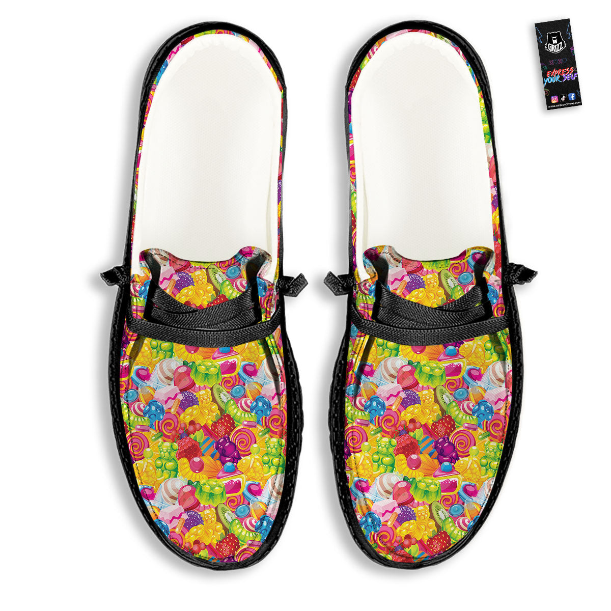 Jelly And Candy Print Pattern Black Loafers-grizzshop