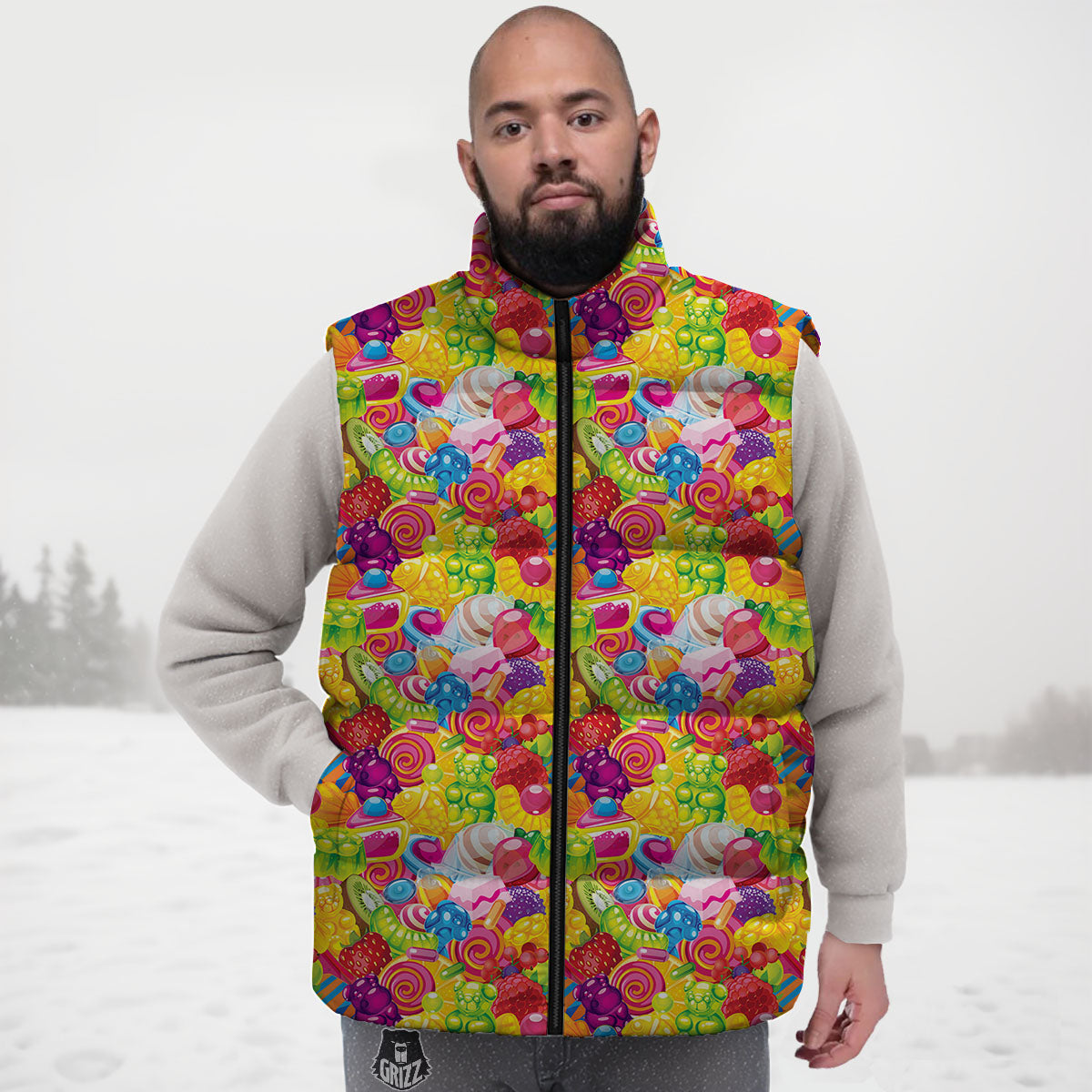Jelly And Candy Print Pattern Down Vest-grizzshop