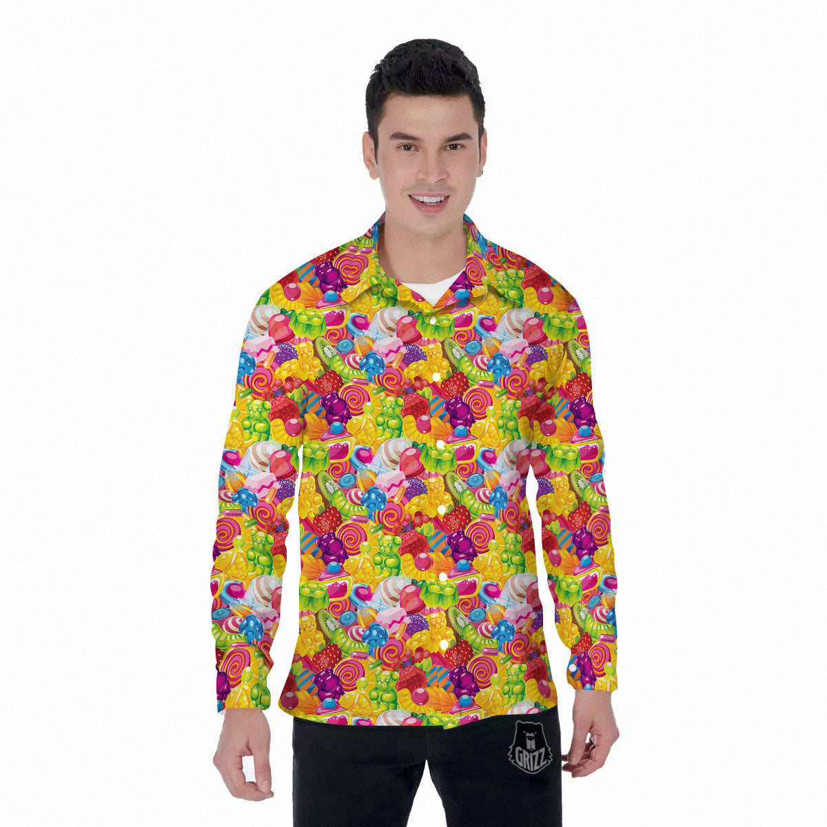 Jelly And Candy Print Pattern Men's Long Sleeve Shirts-grizzshop
