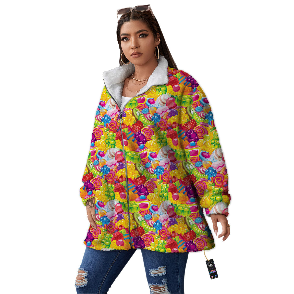 Jelly And Candy Print Pattern Women's Sherpa Jacket-grizzshop