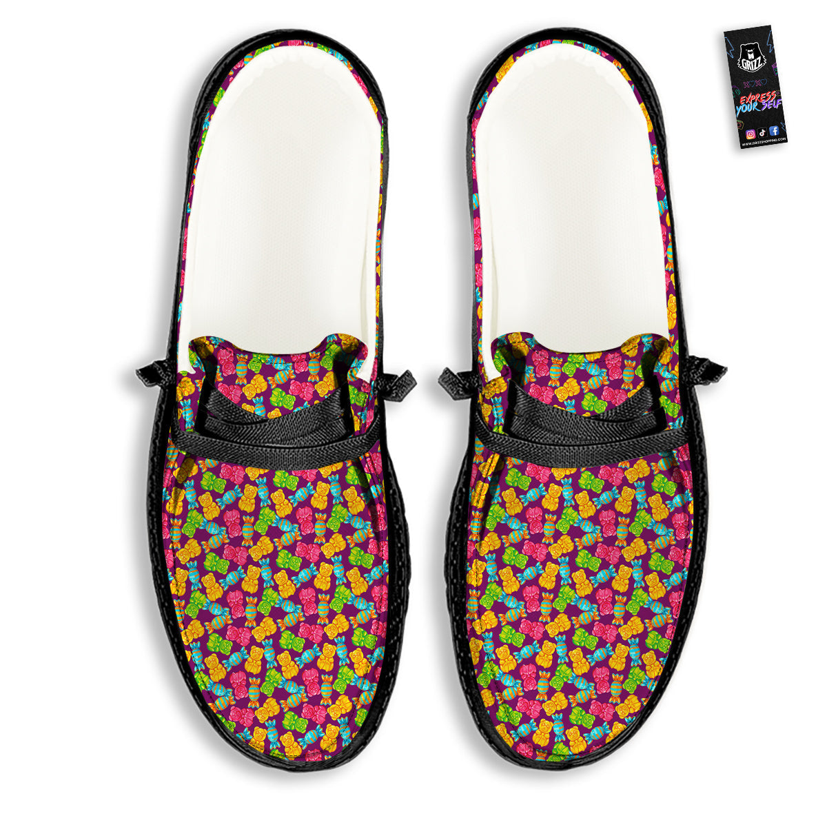Jelly And Colorful Candy Print Black Loafers-grizzshop