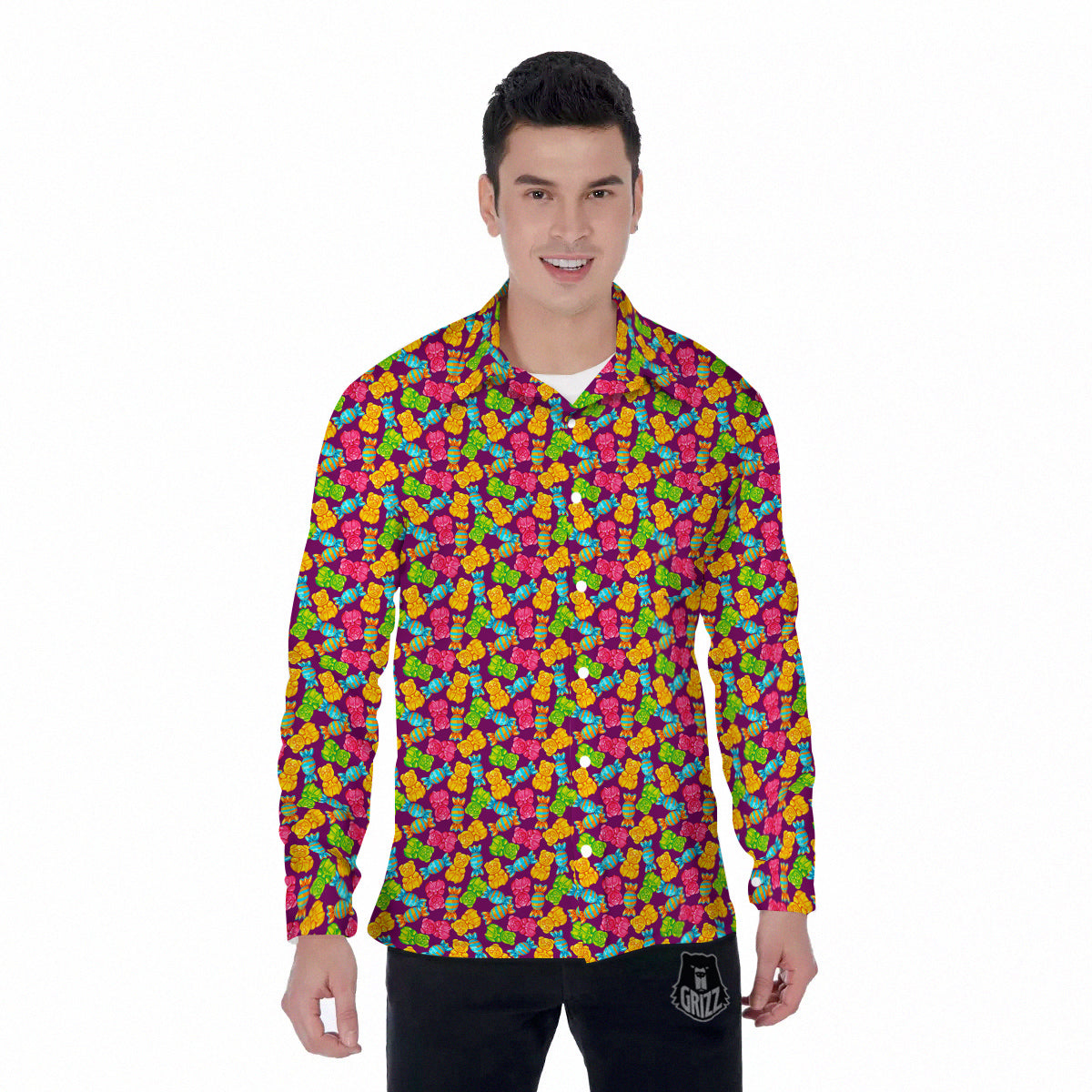 Jelly And Colorful Candy Print Men's Long Sleeve Shirts-grizzshop