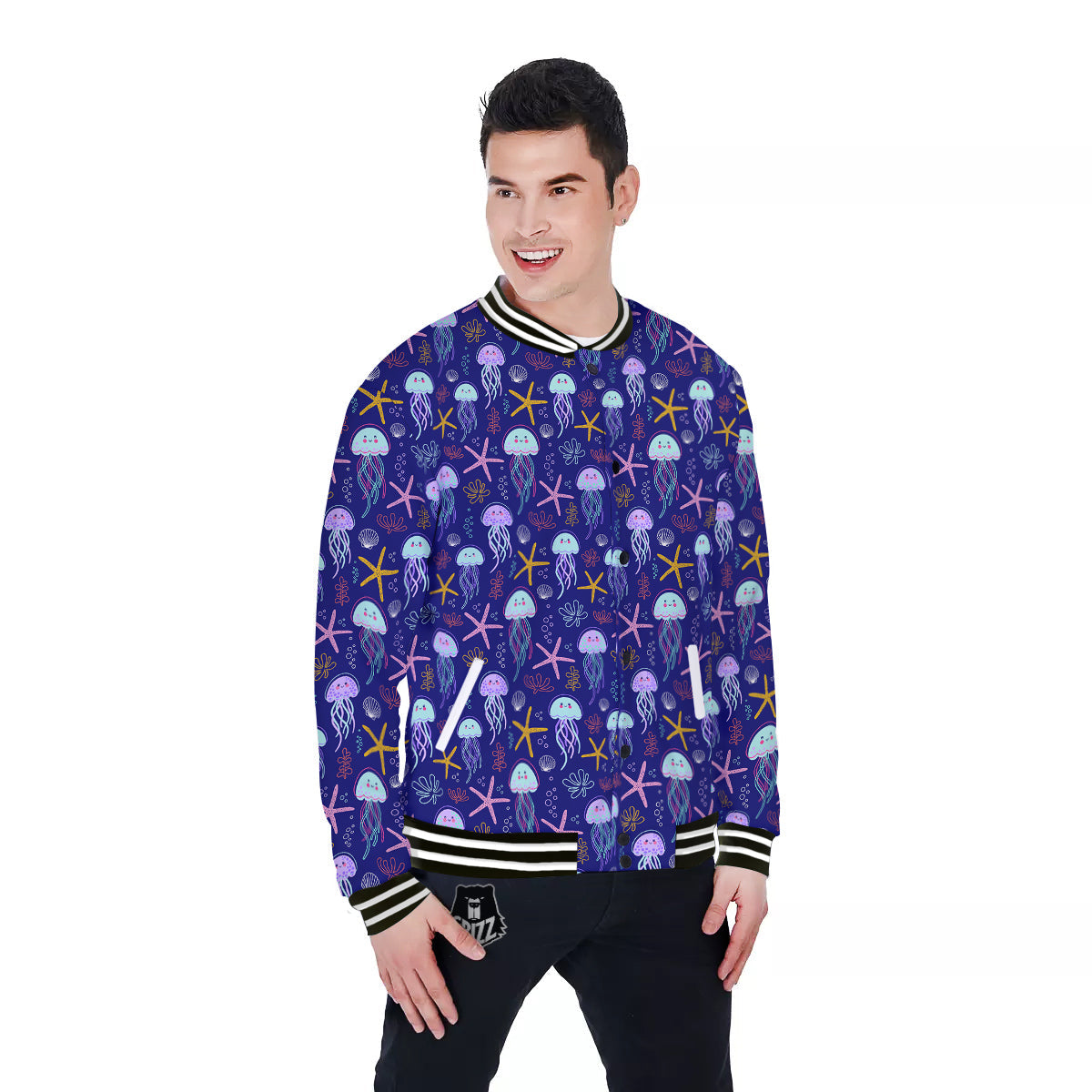 Jellyfish Cute Print Pattern Baseball Jacket-grizzshop