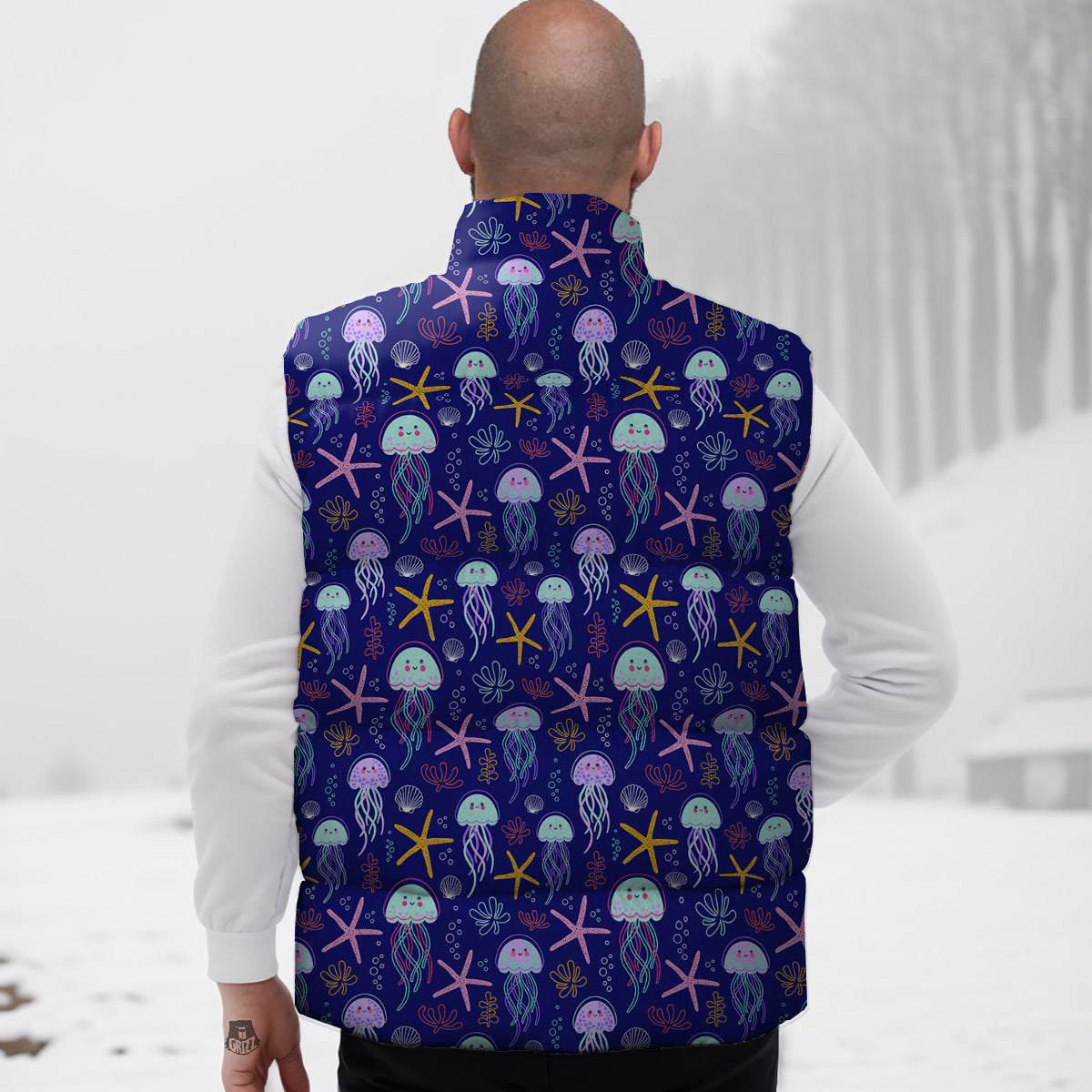 Jellyfish Cute Print Pattern Down Vest-grizzshop
