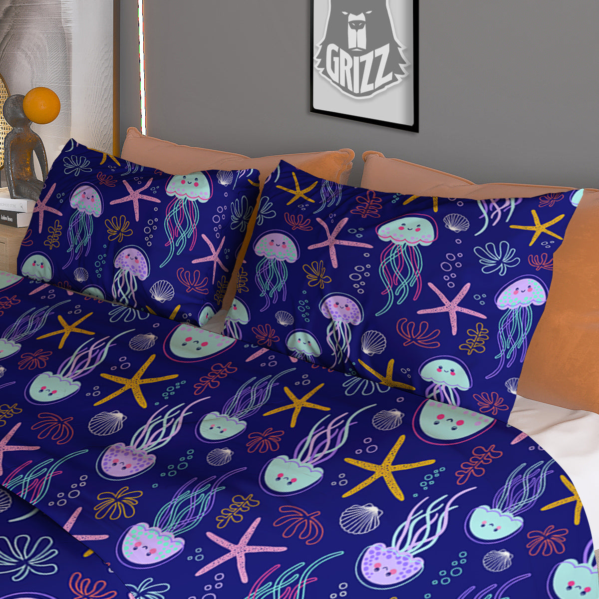 Jellyfish Cute Print Pattern Duvet Cover Bedding Set