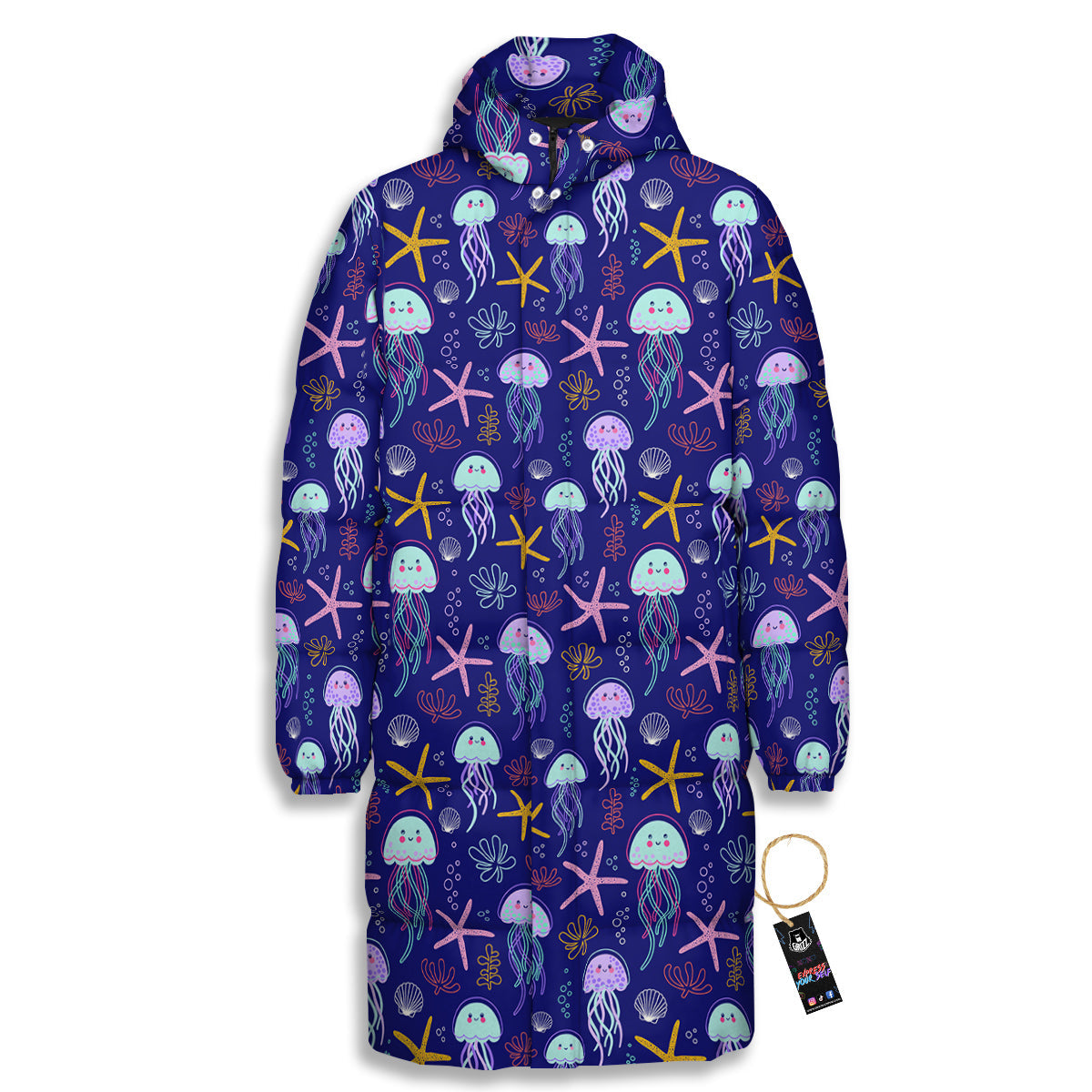 Jellyfish Cute Print Pattern Long Down Jacket-grizzshop