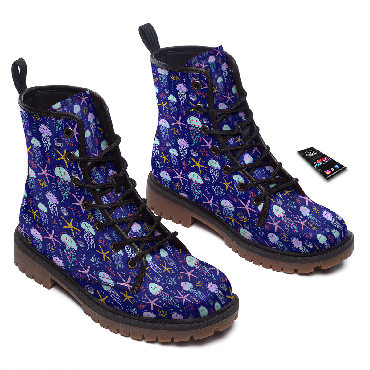 Jellyfish Cute Print Pattern Work Boots-grizzshop