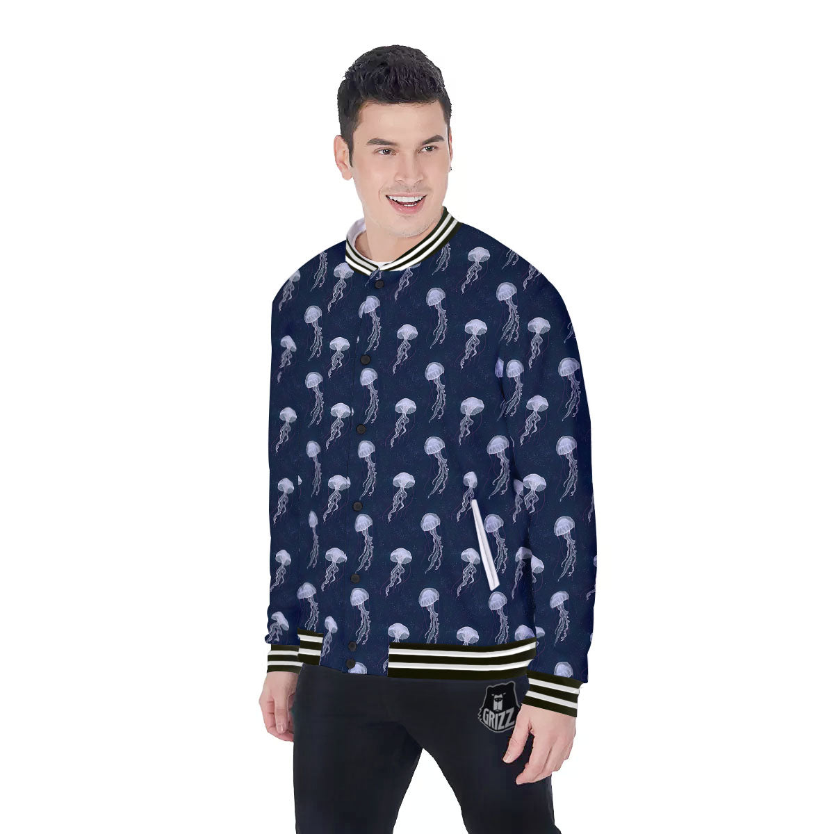 Jellyfish Fish Print Pattern Baseball Jacket-grizzshop