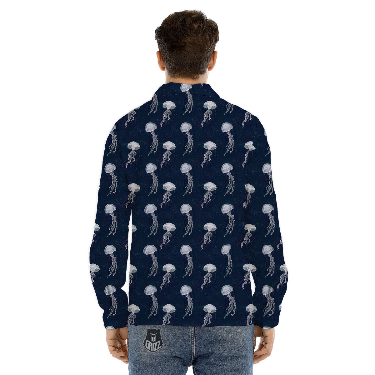 Jellyfish Fish Print Pattern Men's Dress Shirts-grizzshop