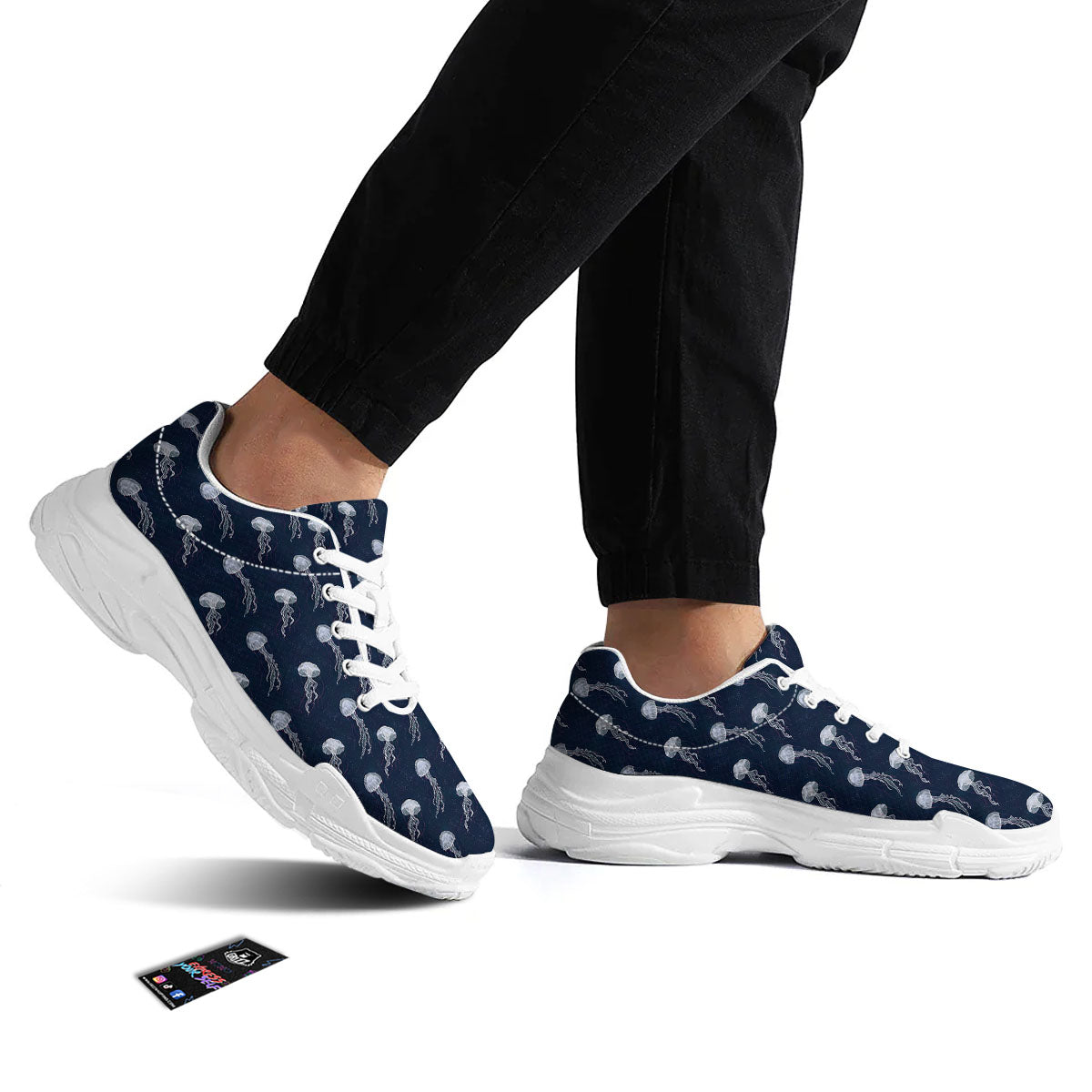 Jellyfish Fish Print Pattern White Chunky Shoes-grizzshop