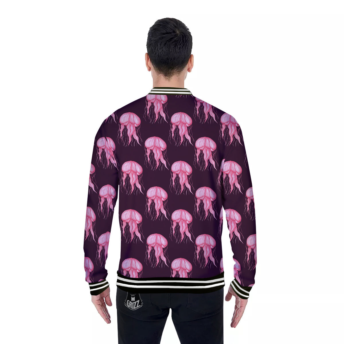 Jellyfish Watercolor Print Pattern Baseball Jacket-grizzshop