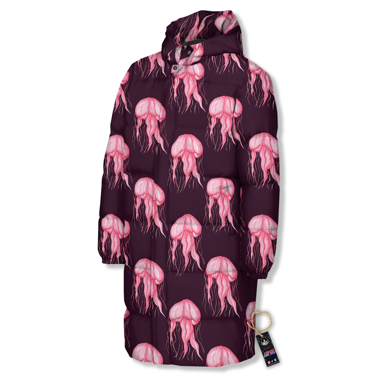 Jellyfish Watercolor Print Pattern Long Down Jacket-grizzshop