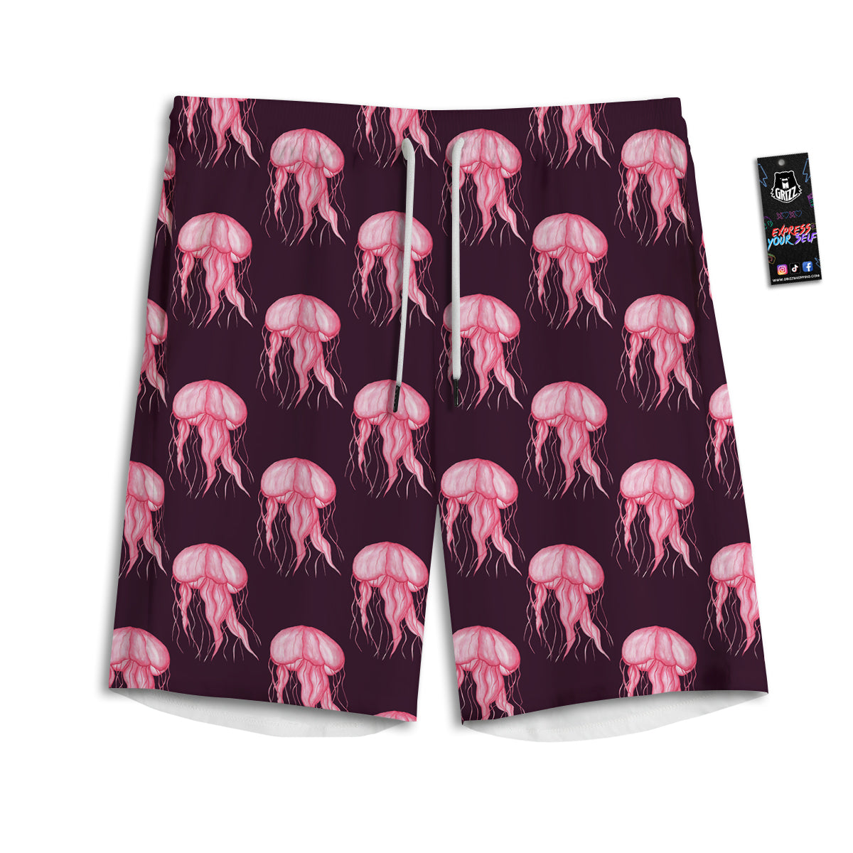 Jellyfish Watercolor Print Pattern Men's Athletic Shorts
