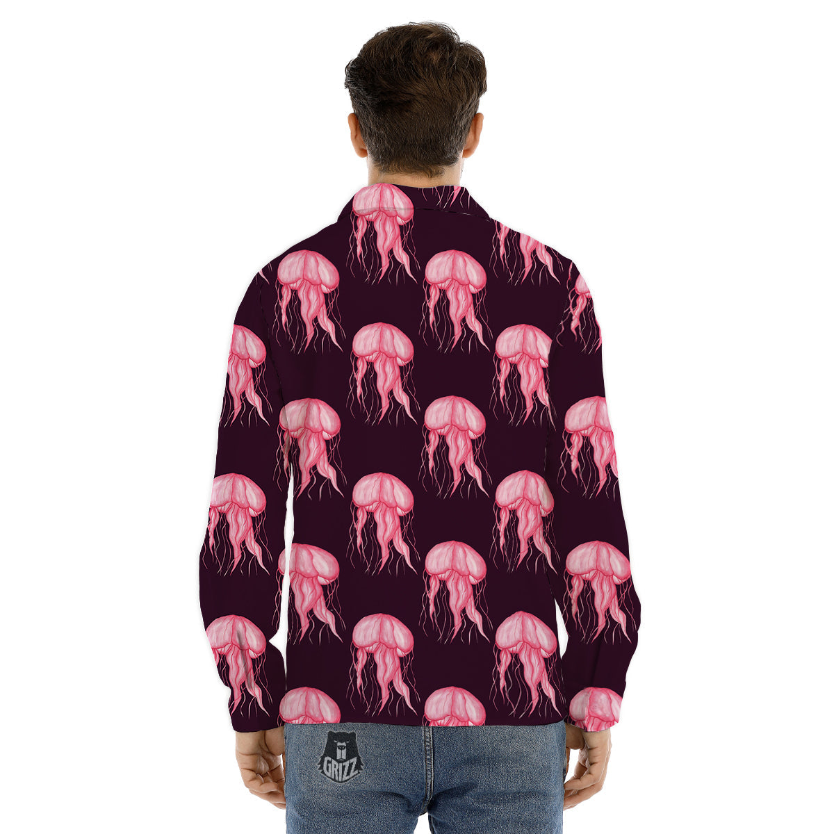 Jellyfish Watercolor Print Pattern Men's Dress Shirts-grizzshop