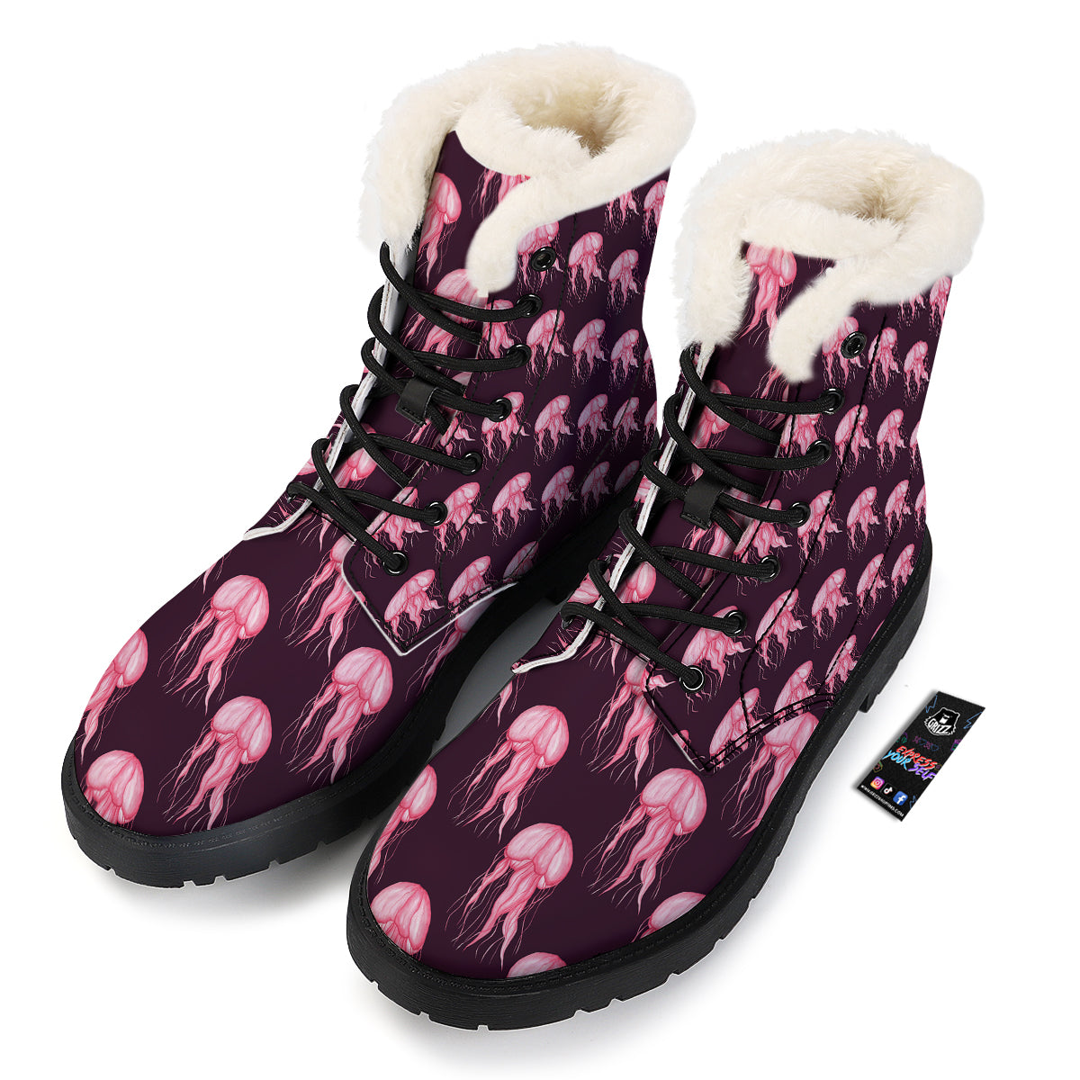 Jellyfish Watercolor Print Pattern Winter Boots-grizzshop