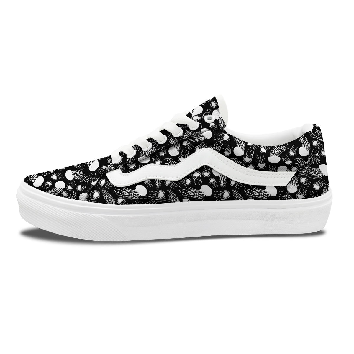 Jellyfish White And Black Print Pattern Skate Shoes-grizzshop