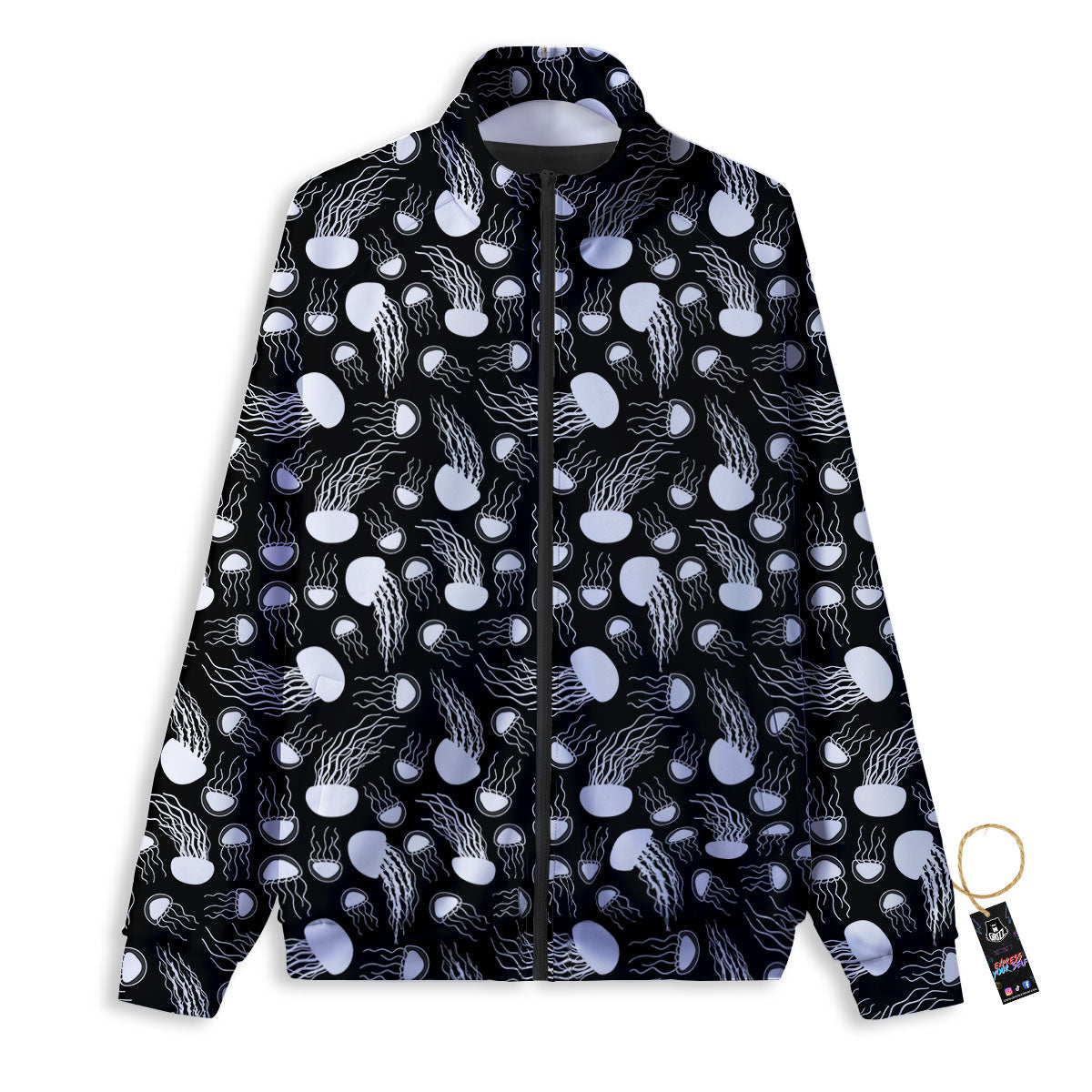 Jellyfish White And Black Print Pattern Track Jacket-grizzshop