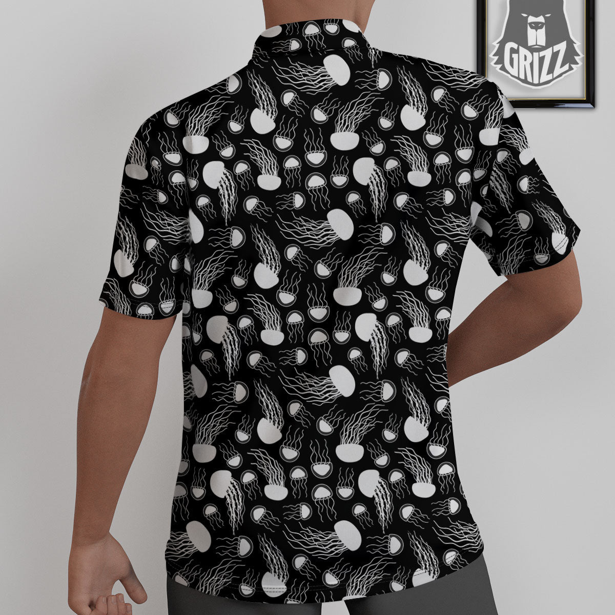 Jellyfish White And Black Print Pattern Untucked Shirts-grizzshop