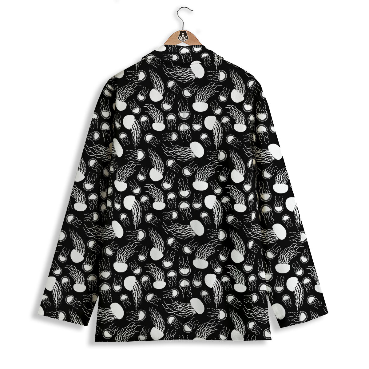 Jellyfish White And Black Print Pattern Women's Blazer-grizzshop