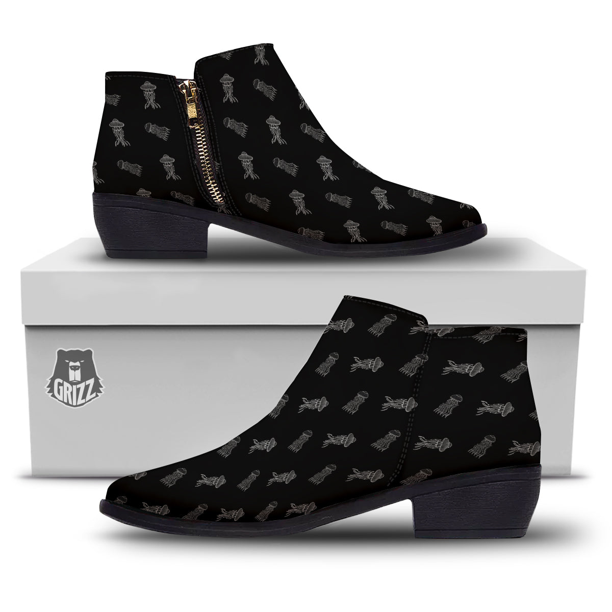 Jellyfish Zentangle Print Pattern Ankle Boots-grizzshop