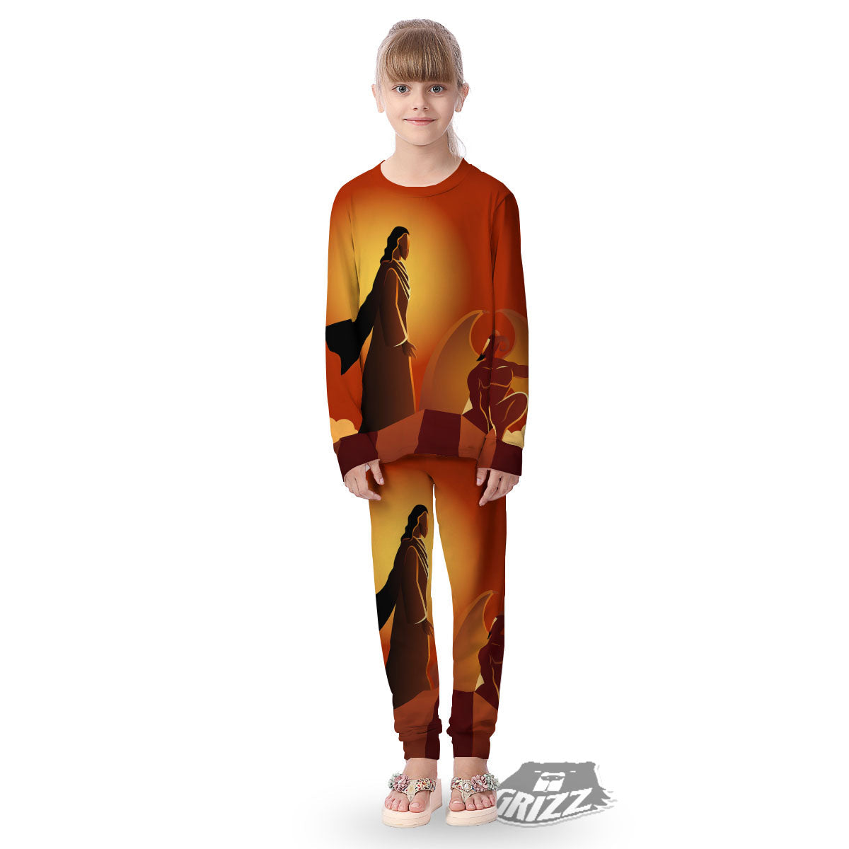 Jesus Christ And Satan Print Kid's Pajamas-grizzshop