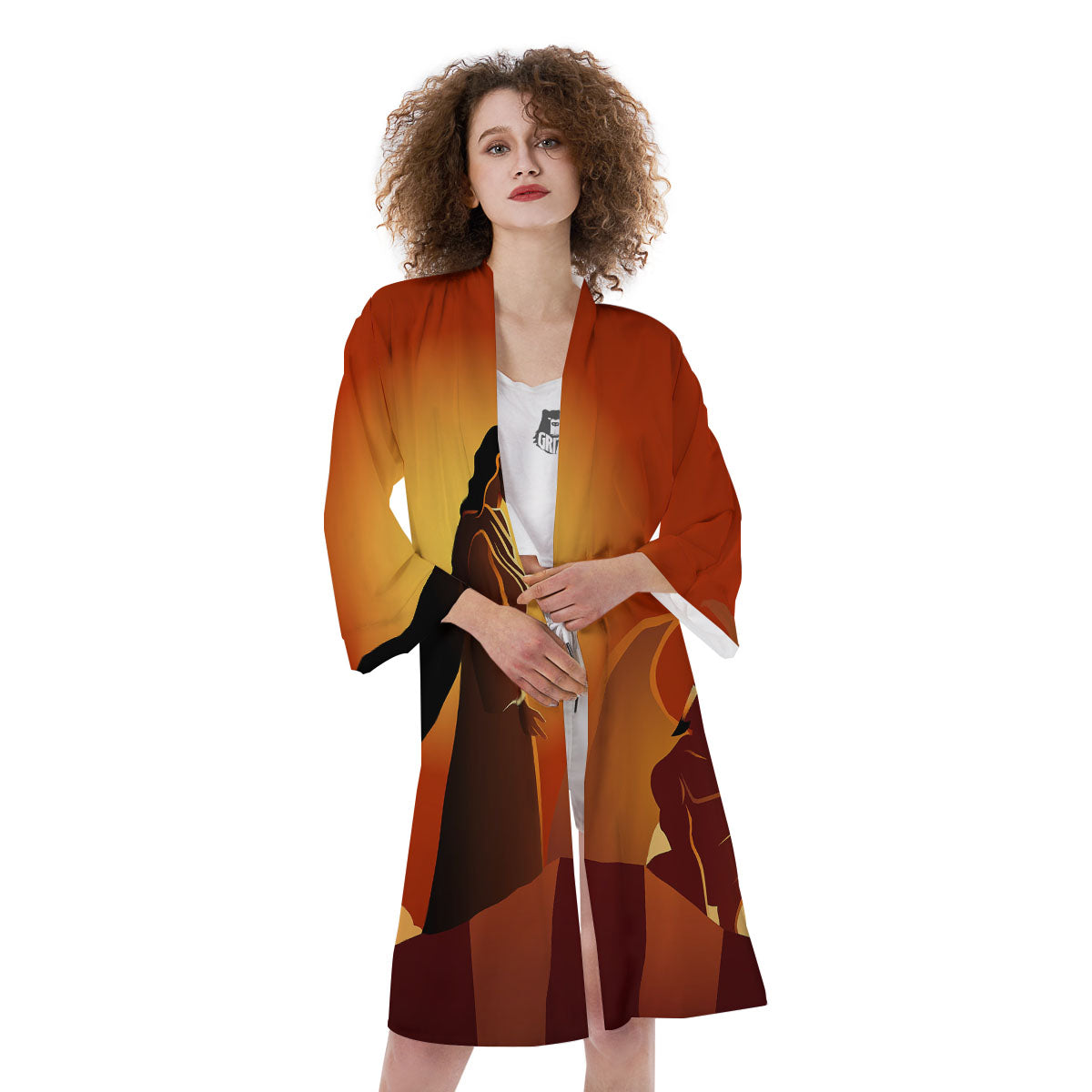 Jesus Christ And Satan Print Kimono-grizzshop