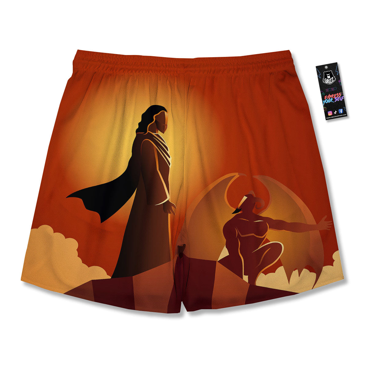 Jesus Christ And Satan Print Men's Running Shorts-grizzshop