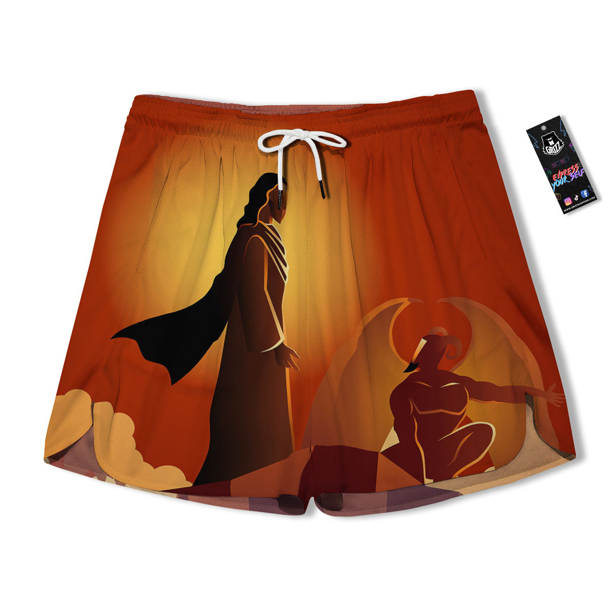 Jesus Christ And Satan Print Men's Running Shorts-grizzshop