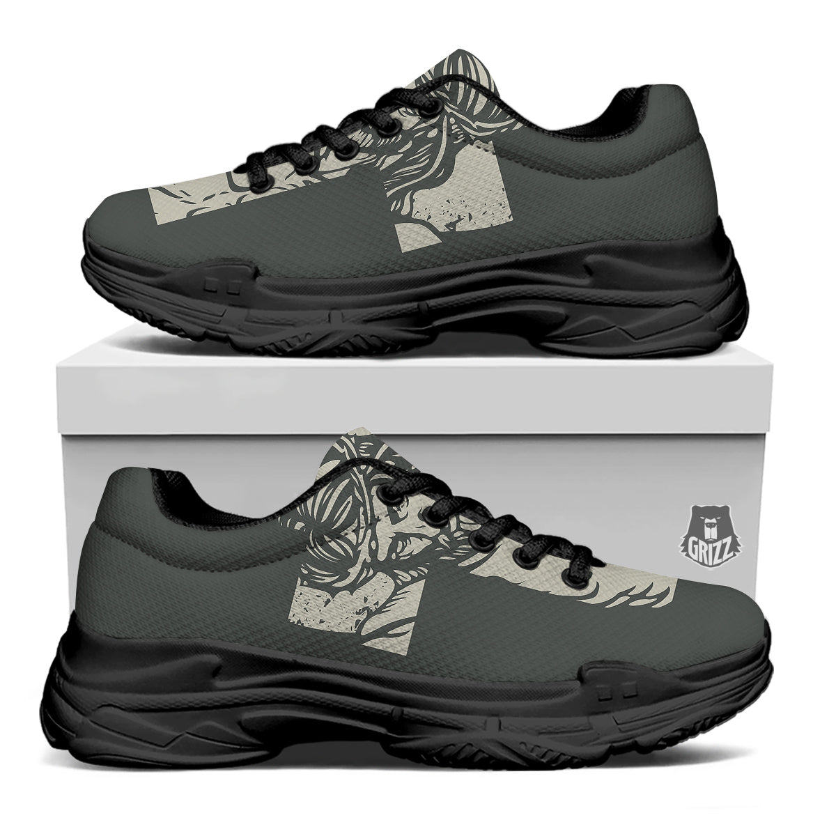 Jesus Christ Crucifixion Print Black Chunky Shoes-grizzshop