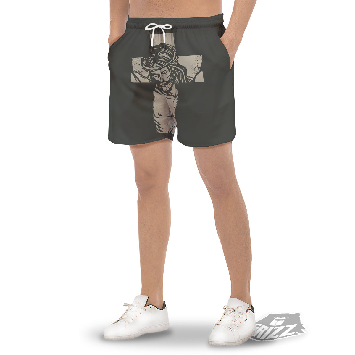 Jesus Christ Crucifixion Print Men's Gym Shorts-grizzshop