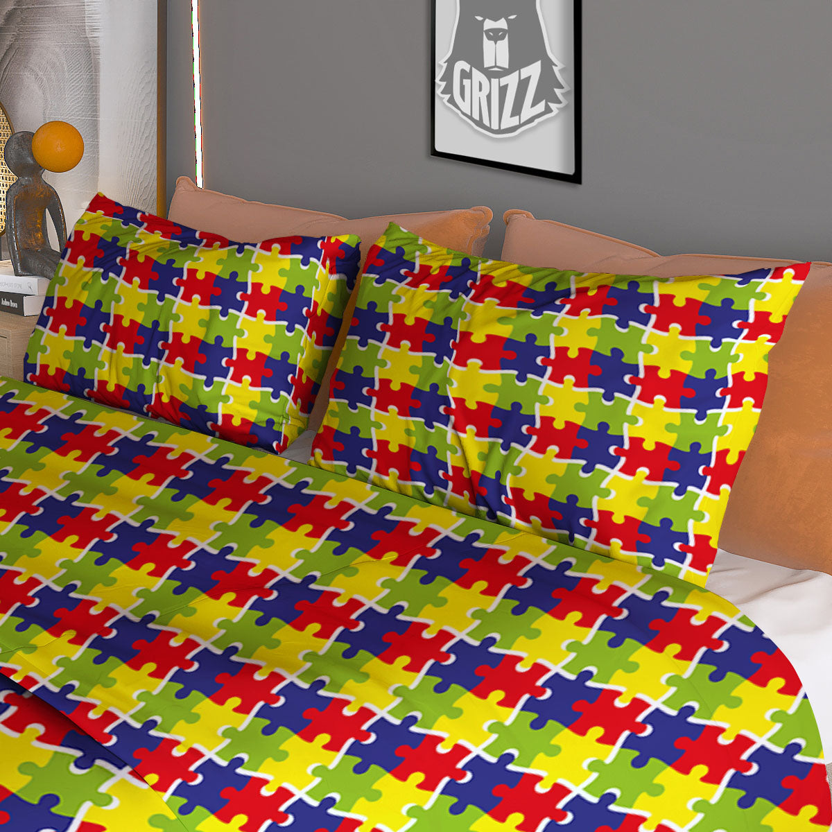 Jigsaw Autism Awareness Print Duvet Cover Bedding Set
