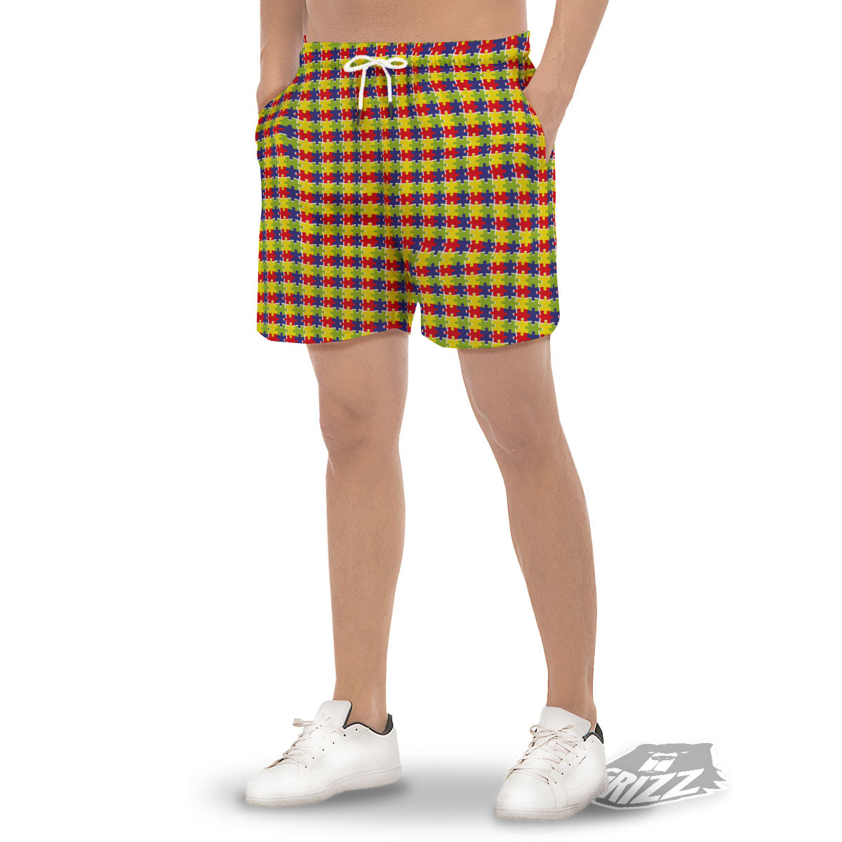 Jigsaw Autism Awareness Print Men's Gym Shorts-grizzshop