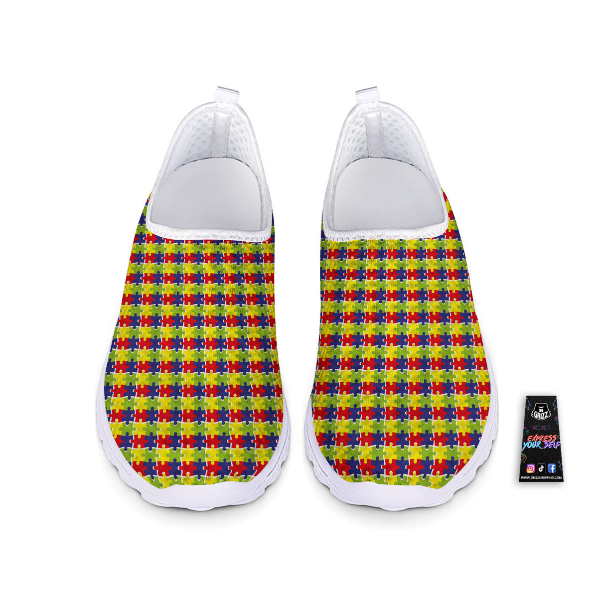 Jigsaw Autism Awareness Print Nurse Shoes-grizzshop
