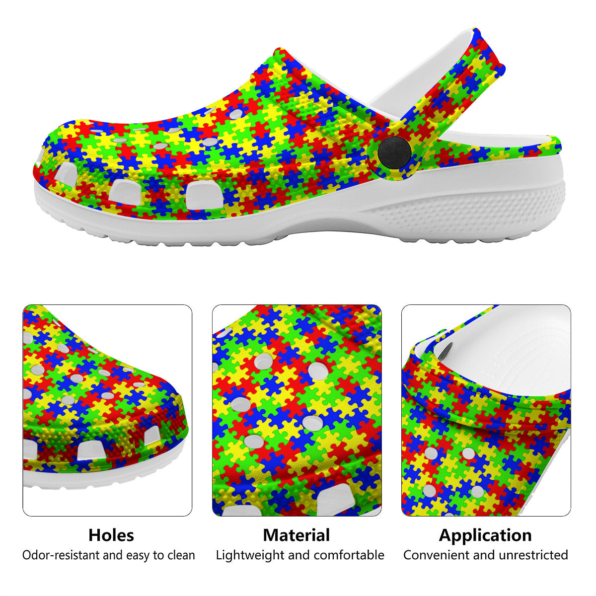 Jigsaw Autism Awareness Print Pattern Clog-grizzshop