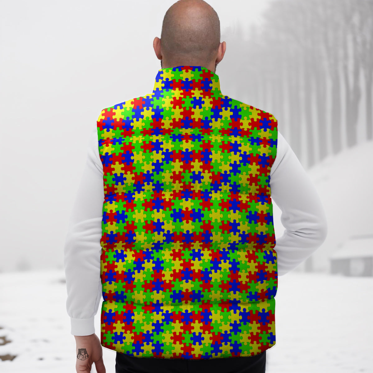 Jigsaw Autism Awareness Print Pattern Down Vest