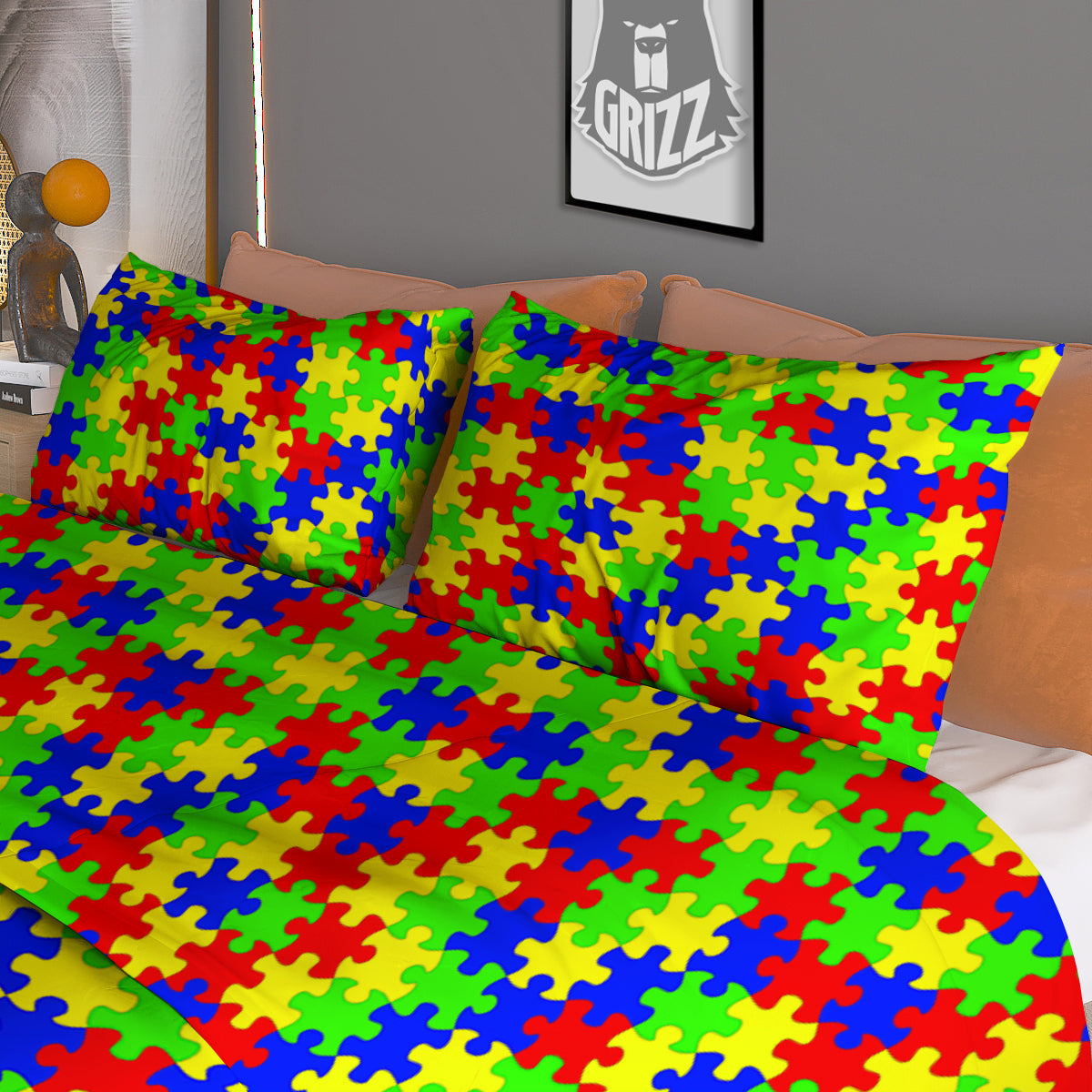 Jigsaw Autism Awareness Print Pattern Duvet Cover Bedding Set